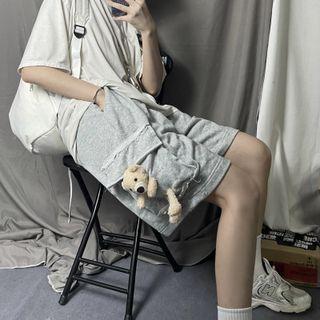 Drawstring Waist Cartoon Bear Cargo Shorts
