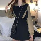 Paneled Half-zip Pullover Dress Khaki & Black - One Size