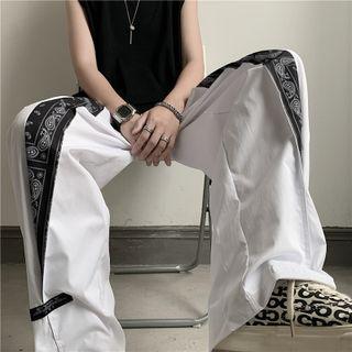 Patterned Panel Straight Leg Pants