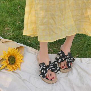 Floral Print Bow Flat Slide Sandals