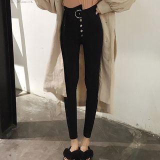 High-waist Button Slim Pants