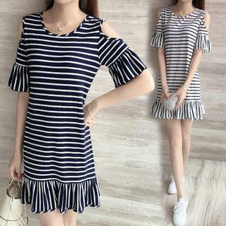 Cutout Short-sleeve Stripe Dress