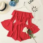 Long-sleeve Frill-trim Dotted Playsuit