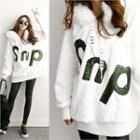 Faux-fur Trim Hooded Letter Patched Sweatshirt White - One Size