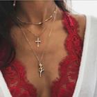 Cross & Rose Layered Necklace As Shown In Figure - One Size