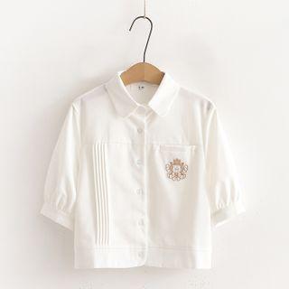 Puff-sleeve Embroidered Cropped Blouse