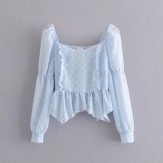 Square Neck Asymmetrical Cropped Blouse