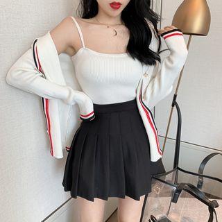 Rib Knit Camisole / Pleated Mini Skirt