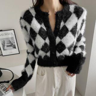 Argyle Fluffy Cropped Cardigan