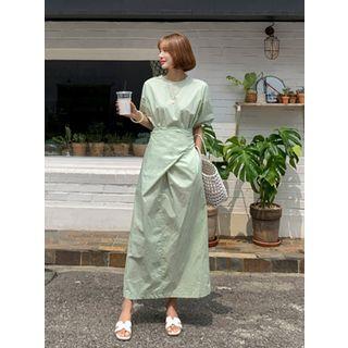 Drop-shoulder Maxi Wrap Dress