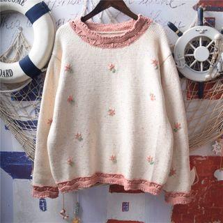 Floral Embroidered Sweater Off-white - One Size