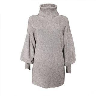 Lantern Sleeve Turtle Neck Knitted Dress