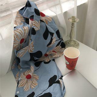 Floral Print Elbow Sleeve Chiffon Shirt As Shown In Figure - One Size
