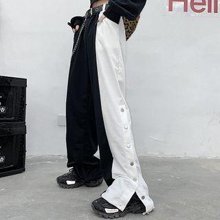 Two Tone Jogger / Chain Detail Faux Leather Belt