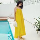 Spaghetti Strap A-line Maxi Dress Lemon Yellow - One Size