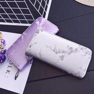 Flower Embroidered Long Zip Wallet