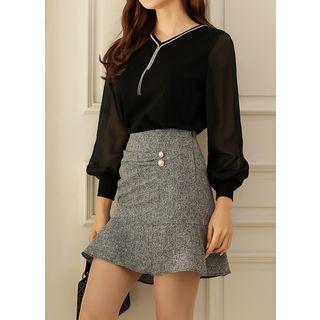 Inset Shorts Slit Ruffled Miniskirt