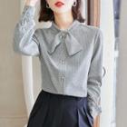 Long-sleeve Tie-neck Gingham Check Blouse
