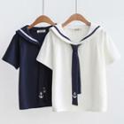 Sailor Collar Anchor Print Short-sleeve Top