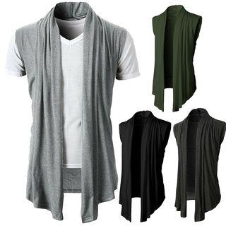 Plain Open Front Sleeveless Cardigan