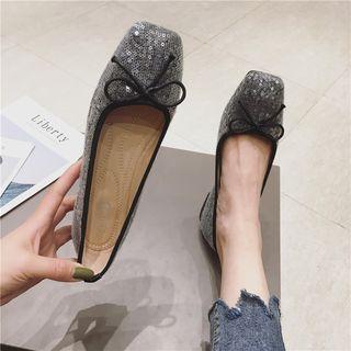Bow-accent Sequined Square Toe Flats