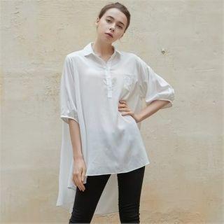 Dip-back Flared Silky Shirt