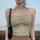 Chain-strap Halter-neck Cropped Camisole Top