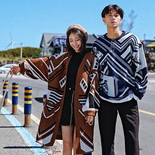 Couple Matching Geometric Sweater / Long Cardigan