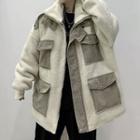 Corduroy Pocket Faux Shearling Zip Coat
