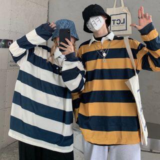 Long-sleeve Striped Polo Sweatshirt