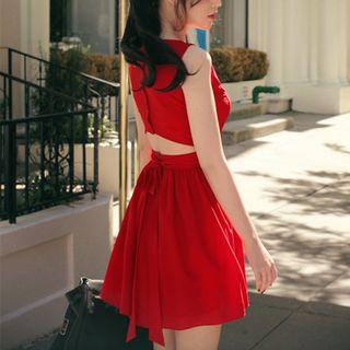 Sleeveless Cutout Shirred Dress