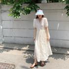 Puff-sleeve Long Wrap Dress