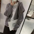 Cutout Ribbed Cardigan Gray - One Size