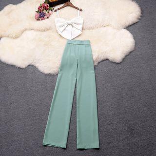 Set: Bow Detail Crop Camisole + High Waist Wide Leg Pants