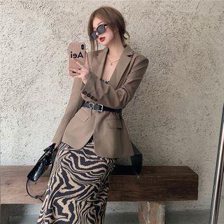 Spaghetti Strap Zebra Print Midi A-line Dress / Blazer