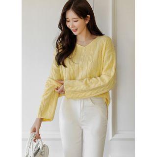 Pastel V-neck Cable-knit Sweater