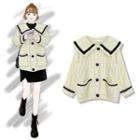 Collared Cable Knit Cardigan Off-white - One Size