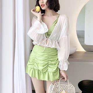 Set: Bikini Top + High-waist Bottom + Mini Skirt + Cropped Jacket