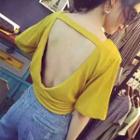 Open-back V-neck T-shirt