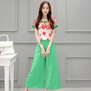 Set: Floral Top + Cropped Pants
