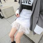 Ruffle-hem Lace Yoke Miniskirt