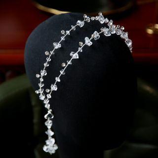Set: Rhinestone Headband + Clip-on Earring 1 Pc - Headband - Transparent & Silver - One Size / 1 Pair - Clip-on Earrings - Transparent & Silver - One Size