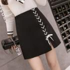 Lace-up Mini A-line Knit Skirt