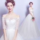 Off-shoulder Beaded Ball Gown Wedding Dress
