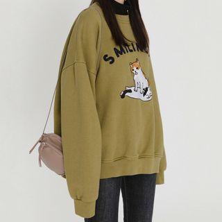 Cat Embroidered Oversize Pullover