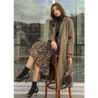 Snap-button Wool Long Coat With Sash