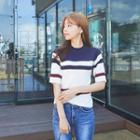 Color-block Elbow-sleeve Knit Top