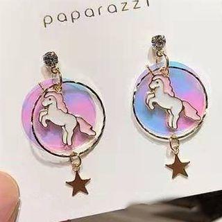 Rhinestone Alloy Unicorn Dangle Earring 1 Pair - As Shown In Figure - One Size