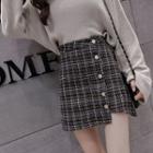 Buttoned Asymmetrical A-line Tweed Skirt