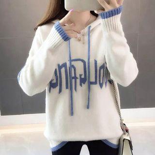 Contrast Trim Letter Knit Hoodie